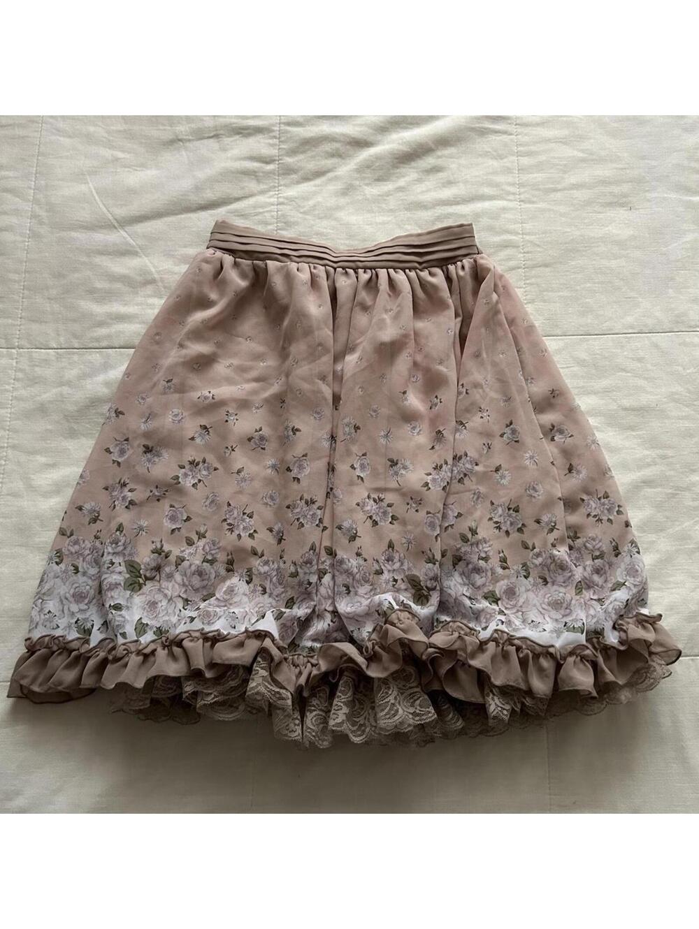 Axes Femme cream and baby pink floral skirt with ruffles and lace details